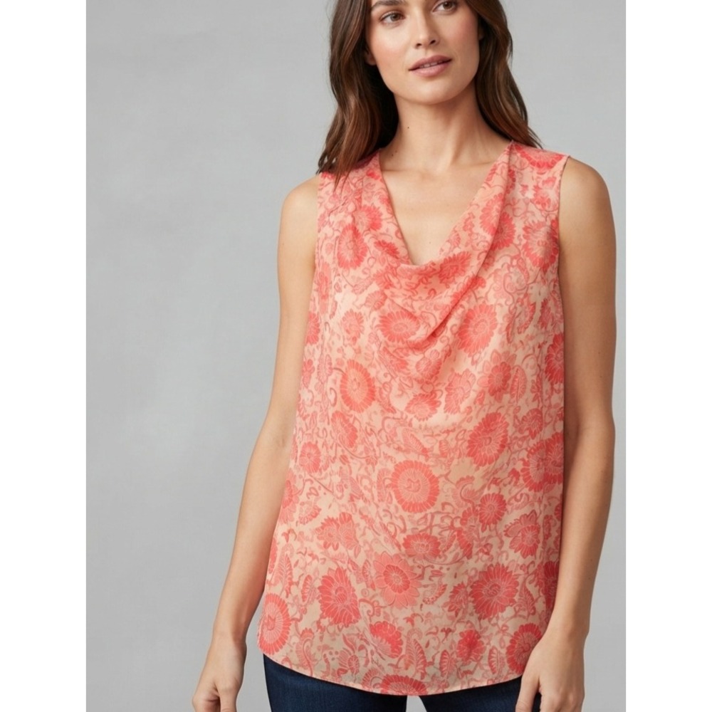 Cabi Floral Boho‎ Draped Cowl Neck Keyhole Back Sleeveless Blouse 5037 Small